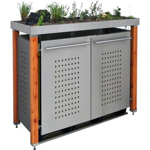 Mülltonnenbox Typ- Pflanzenwanne F-Design Lärche 2 x 120 L Edelstahl