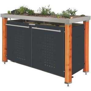 Mülltonnenbox Typ- Pflanzenwanne F-Design Lärche 3 x 120 L Anthrazit Aluminium