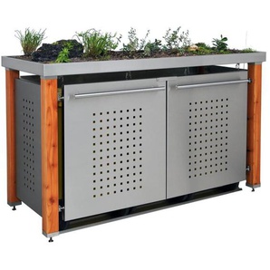 Mülltonnenbox Typ- Pflanzenwanne F-Design Lärche 3 x 120 L Edelstahl