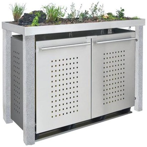 Mülltonnenbox Typ- Pflanzenwanne F-Design Stein 12 x 12 1 x 240 L + 2 x 120 L Edelstahl