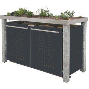 Mülltonnenbox Typ- Pflanzenwanne F-Design Stein 8 x 8 1 x 240 L + 2 x 120 L Anthrazit Aluminium