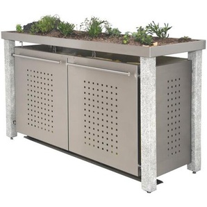 Mülltonnenbox Typ- Pflanzenwanne F-Design Stein 8 x 8 1 x 240 L + 2 x 120 L Edelstahl
