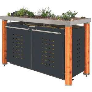 Mülltonnenbox Typ- Pflanzenwanne T-Design Lärche 1 x 240 L + 2 x 120 L Anthrazit Aluminium