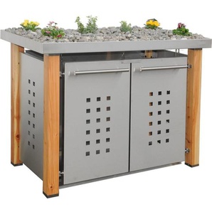 Mülltonnenbox Typ- Pflanzenwanne T-Design Lärche 2 x 120 L Edelstahl