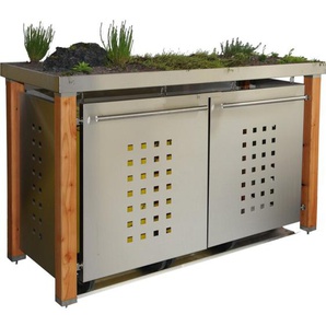 Mülltonnenbox Typ- Pflanzenwanne T-Design Lärche 3 x 120 L Edelstahl