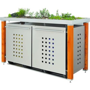 Mülltonnenbox Typ- Pflanzenwanne T-Design Lärche 3 x 240 L Edelstahl