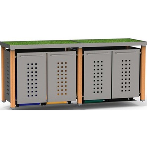 Mülltonnenbox Typ- Pflanzenwanne T-Design Lärche 4 x 120 L Edelstahl