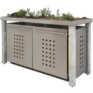 Mülltonnenbox Typ- Pflanzenwanne T-Design Stein 8 x 8 1 x 240 L + 2 x 120 L Edelstahl