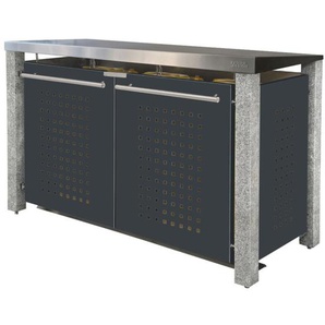 Mülltonnenbox Typ- Pultdach F-Design Stein 8 x 8 1 x 240 L + 2 x 120 L Anthrazit Aluminium
