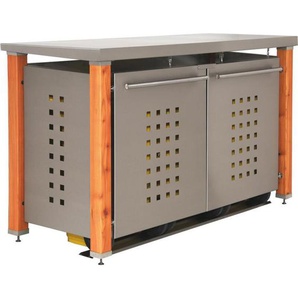 Mülltonnenbox Typ- Pultdach T-Design Lärche 1 x 240 L + 2 x 120 L Edelstahl