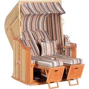 Müsing Strandkorb Sunny Smart Rustikal 250 Plus beige gestreift, weiß, grau, beige Kunststoff, Holz, 9-teilig 70017402-1235