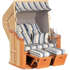 Müsing Strandkorb Sunny Smart Rustikal 255 Plus blau, creme gestreift, weiß, beige Kunststoff, Holz, 9-teilig 70117402-1236