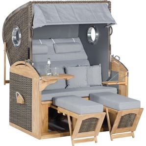 Müsing SUNNY SMART Rustikal 305 Z Comfort XL Strandkorb, vintage-braun, Geflecht/Teakholz, 135x98x160 cm, inkl. Rückholfedern 70810114-1222