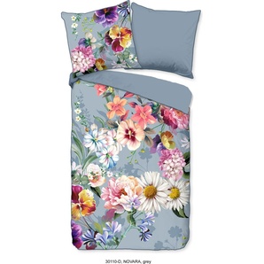 Muller Textil Descanso Bettwäsche mit einer biese und Blumen - 200x200 cm - 100% Bio Baumwolle 30110-D-200x200cm_Grau