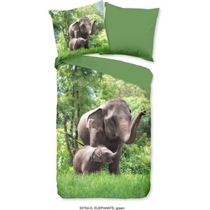 Muller Textil Good Morning Kinder Bettwäsche mit Elefant- 135x200- 100% Baumwolle Elephants