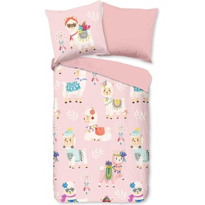 Muller Textil Good Morning Kinderbettbezug Lamas - Rosa - (135x200 cm) - Flanell Baumwolle