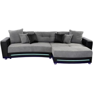 Multimedia-Ecksofa Couch mit RGB-LED Bluetooth Soundsystem USB in Grau / Schwarz / 15411
