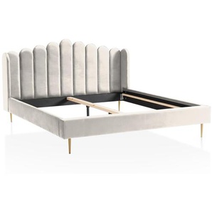 Muschelbett Samt, 140x200 cm, Beine Chrom goldfarben - Bett, Doppelbett, Schlafbett, Designerbett, Luxusbett
