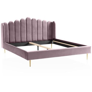 Muschelbett Samt, 140x200 cm, Beine Chrom goldfarben - Bett, Doppelbett, Schlafbett, Designerbett, Luxusbett