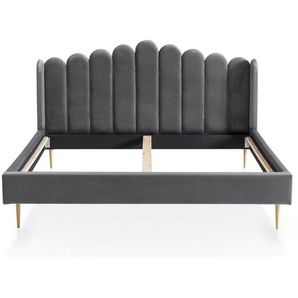 Muschelbett Samt, 180x200 cm, Beine Chrom goldfarben - Bett, Doppelbett, Schlafbett, Designerbett, Luxusbett