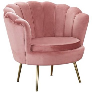 Muschelsessel Samt, Rose, Beine Chrom goldfarben, mit hohem Sitzkissen - Cocktailsessel, Samtsessel, Loungesessel, Clubsessel, Polstersessel