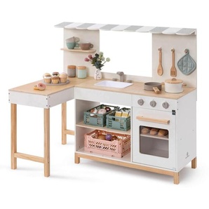 Musterkind Kinderküche Robusta, Natur, Weiß, Holz, 59x87x100 cm, unisex, EN 71, CE, FSC 100%, schadstofffrei, Holzgriffe, mit Knöpfen, Spielzeug,