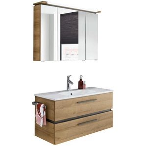 Musterring Badezimmer Rimini, Eiche, Metall, 3-teilig, 6 Fächer, 2,2 Schubladen, 101 cm, Made in Germany, hängend, Badezimmer, Badmöbelsets &
