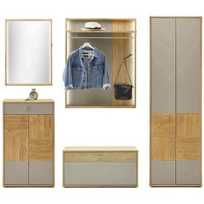 Musterring Garderobe, Grau, Eiche Bianco, Holz, Glas, 5-teilig, Eiche, furniert, teilmassiv, 1 Schubladen, F, 252x207x37 cm, Garderobe, Garderoben-Sets