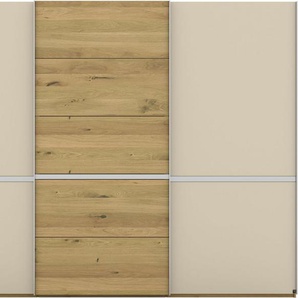 Musterring Schwebetürenschrank Savona, Kleiderschrank, Schrank, Garderobe, mit Schiebetüren (Teilmassiv Bianco-Eiche, mit Spiegel oder Glas, MADE IN GERMANY) Türen Bianco-Eiche massiv, Spiegel-/Glastüren, eingelegte Chromleiste