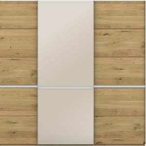 Musterring Schwebetürenschrank Savona, Kleiderschrank, Schrank, Garderobe, mit Schiebetüren (Teilmassiv Bianco-Eiche, mit Spiegel oder Glas, MADE IN GERMANY) Türen Bianco-Eiche massiv, Spiegel-/Glastüren, eingelegte Chromleiste