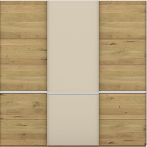 Musterring Schwebetürenschrank Savona, Kleiderschrank, Schrank, Garderobe, mit Schiebetüren (Teilmassiv Bianco-Eiche, mit Spiegel oder Glas, MADE IN GERMANY) Türen Bianco-Eiche massiv, Spiegel-/Glastüren, eingelegte Chromleiste