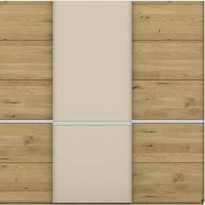 Musterring Schwebetürenschrank Savona, Kleiderschrank, Schrank, Garderobe, mit Schiebetüren (Teilmassiv Bianco-Eiche, mit Spiegel oder Glas, MADE IN GERMANY) Türen Bianco-Eiche massiv, Spiegel-/Glastüren, eingelegte Chromleiste
