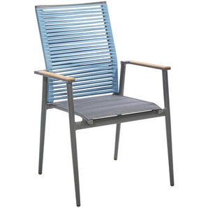 Musterring Stapelsessel Amsterdam , Anthrazit, Blau, Schwarz , Metall, Textil , Teakholz , massiv , Rundrohr , 61x94x66 cm , Gartenmöbel, Gartenstühle, Stapelstühle
