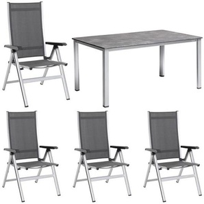 MWH Elements Gartenmöbel-Set 5-tlg. mit Tisch 160x90cm Schwarz|Dunkelgrau|Hellgrau