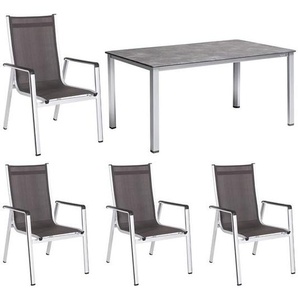 MWH Elements Gartenmöbel-Set 5-tlg. + Tisch 160x90cm Schwarz|Dunkelgrau|Hellgrau