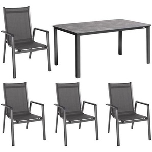 MWH Elements Gartenmöbel-Set 5-tlg. + Tisch 160x90cm Schwarz|Dunkelgrau