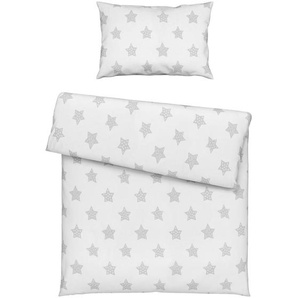 My Baby Lou Babybettwäsche Sterne, Grau, Weiß, Textil, Stern, 100x135 cm, Textiles Vertrauen - Oeko-Tex®, 100% feinster Baumwollsatin mit