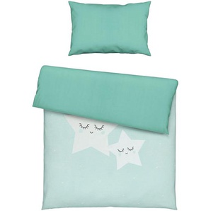 My Baby Lou Babybettwäsche Sterne/Mond, Weiß, Mintgrün, Textil, Stern, 100x135 cm, Textiles Vertrauen - Oeko-Tex®, 100% feinster Baumwollsatin mit