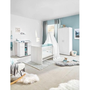 My Baby Lou Babyzimmer Chico, Weiß, Holzwerkstoff, 2 Fächer, 2 Schubladen, zum Juniorbett umbaubar, Lattenrost inklusive, Schlupfsprossen, Babymöbel, Babyzimmer-Sets