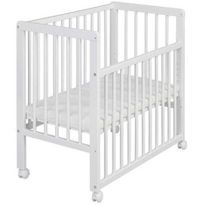 My Baby Lou Beistellbett Nina, Weiß, Holz, Wildkernbuche, Hartholz, 48x83x85 cm, Made in EU, Sprossen im Normabstand, zum Gitterbett umbaubar, Reißverschluss, Bezug waschbar, höhenverstellbar, sehr stabil, Babymöbel, Babybetten, Beistellbetten