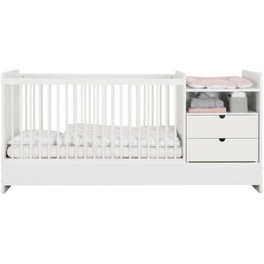 My Baby Lou Gitterbett All in One, Weiß, Holz, Holzwerkstoff, Buche, massiv, 75x95x205 cm, zum Juniorbett umbaubar, höhenverstellbar, Lattenrost