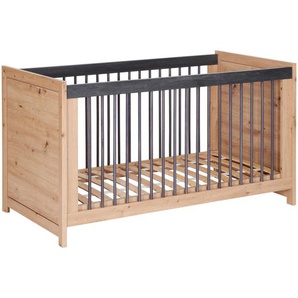 My Baby Lou Gitterbett Benton, Eiche, Dunkelgrau, Holz, Holzwerkstoff, Buche, massiv, Sperrholz, 76.50x80x145 cm, zum Juniorbett umbaubar,