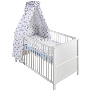 My Baby Lou Gitterbett-Komplettset Star, Weiß, Holz, 6-teilig, Buche, massiv, Stern, 74.5x82 cm, Textiles Vertrauen - Oeko-Tex®, SGS-geprüft, zum Juniorbett umbaubar, höhenverstellbar, Aufbauanleitung im Karton, Lattenrost inklusive, Schlupfsprossen,