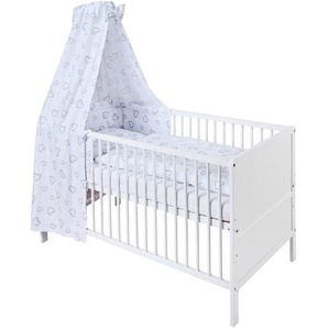 My Baby Lou Gitterbett-Komplettset, Weiß, Textil, 6-teilig, Buche, massiv, Herz, Höhe ca. 5 cm, Füllung: Viskoelastischer Kern, 74.5x82x144.5 cm,