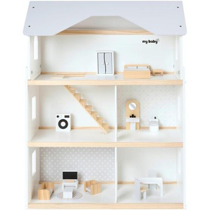 My Baby Lou Puppenhaus, Grau, Schwarz, Weiß, Holz, Holzwerkstoff, Kiefer, massiv, Hartholz, 60.5x77.1x29.3 cm, EN 71, FSC Mix, CE, Spielzeug,
