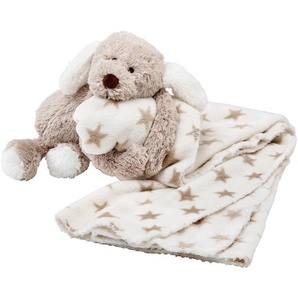 My Baby Lou Schmusedecke Dog & Star, Weiß, Taupe, Stern, 90x75 cm, pflegeleicht, Schlafen, Kuscheln & Schlafen, Schmusedecken