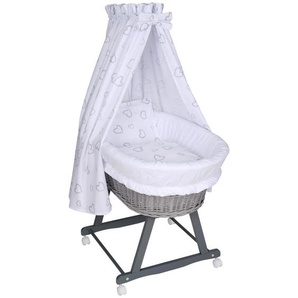 My Baby Lou Stubenwagen-Komplettset, Grau, Holz, Textil, 5-teilig, Kernbuche, Hartholz, Herz, Höhe ca. 4 cm, Füllung: Fleece, 60x73x91 cm, Made in EU,