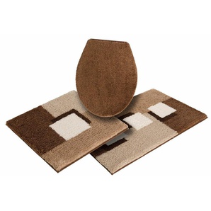 my home Badematte Ada, Badvorleger, Badezimmer Teppich, Höhe 21 mm, rutschhemmend beschichtet, fußbodenheizungsgeeignet, schnell trocknend, strapazierfähig, Polyester, rechteckig, 3-tlg. Hänge-WC Set, Badteppich, Badematten auch als 3 teiliges Set