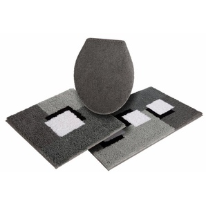 my home Badematte Ada, Badvorleger, Badezimmer Teppich, Höhe 21 mm, rutschhemmend beschichtet, fußbodenheizungsgeeignet, schnell trocknend, strapazierfähig, Polyester, rechteckig, 3-tlg. Hänge-WC Set, Badteppich, Badematten auch als 3 teiliges Set