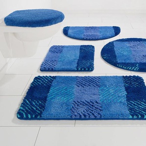 my home Badematte VENJA, Höhe 20 mm, rutschhemmend beschichtet, fußbodenheizungsgeeignet, schnell trocknend, strapazierfähig, Polyester, rechteckig, 3-tlg. Hänge-WC Set, mehrfarbig, kariert, Badteppich, auch als 3 teiliges Set erhältlich